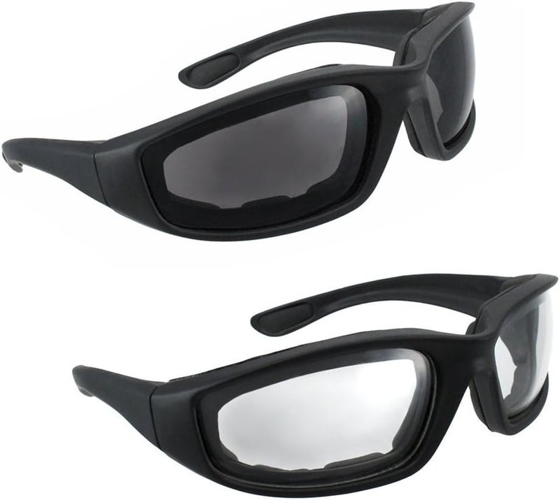 grinderPUNCH Motorcycle Riding Glasses - 2 Pair Smoke & Clear with Foam Padding - Image 1
